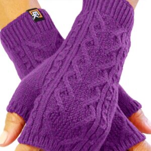 Purple Cable Knit EK Wool Fingerless Mittens