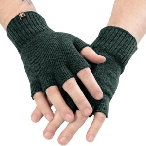 green wool fingerless gloves